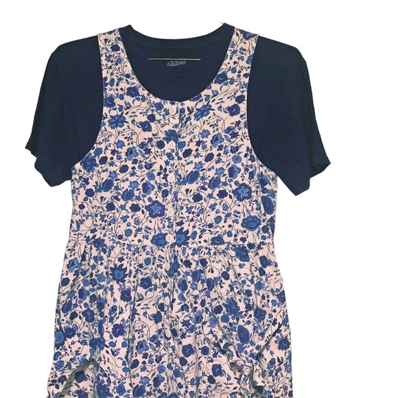 90s Ashleigh Morgan Floral Cotton Jumpsuit M Blue White Pockets Cropped Cuffed - Picture 3 of 10
